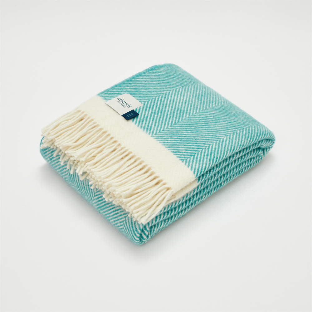 Herringbone Blanket, 130 x 250cm, Turquoise/Cream-0