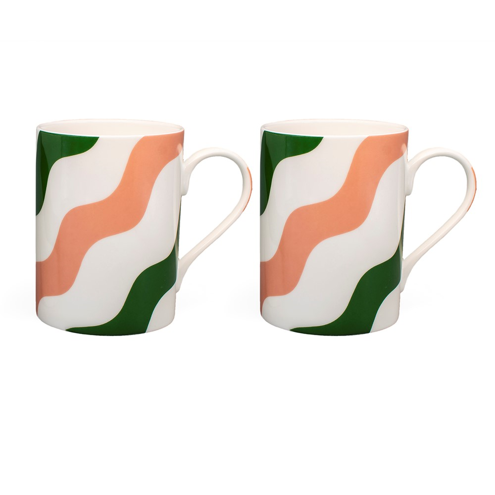 Scallop Collection Set of 2 Mugs, H10cm, Green And Pink-0