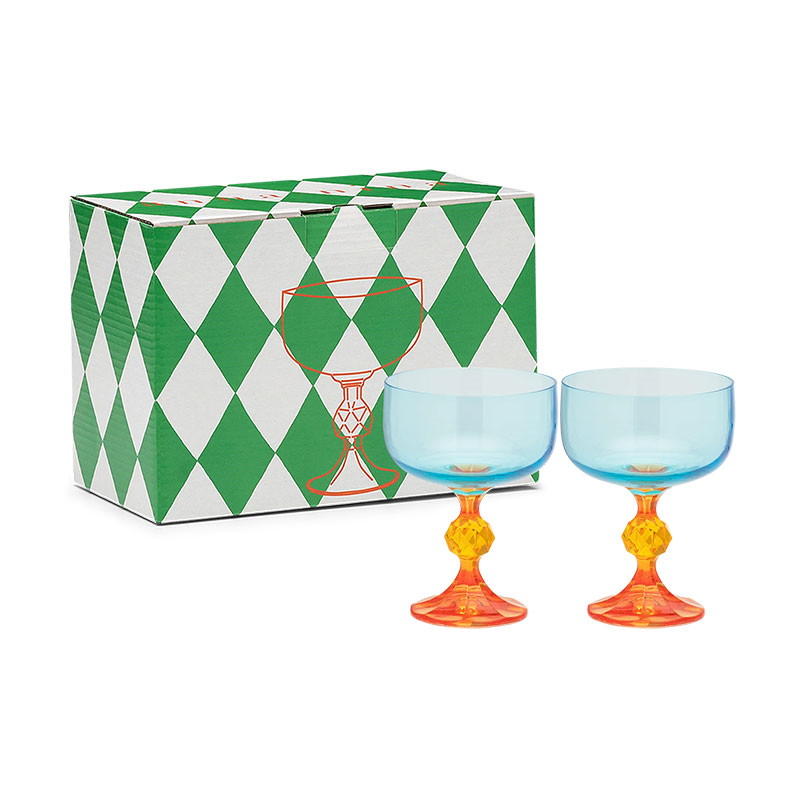 Paradise Set of 2 Cocktail Glasses, Blue & Orange-4