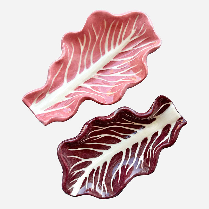 Minnie-Mae Studio Set of 2 Radicchio Leaf Dishes, 16cm x 7cm, Pink & Red-1