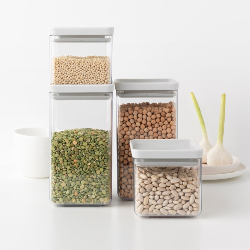 Tasty+ Stackable Square Canisters, Set of 4, Light Grey Lids-0