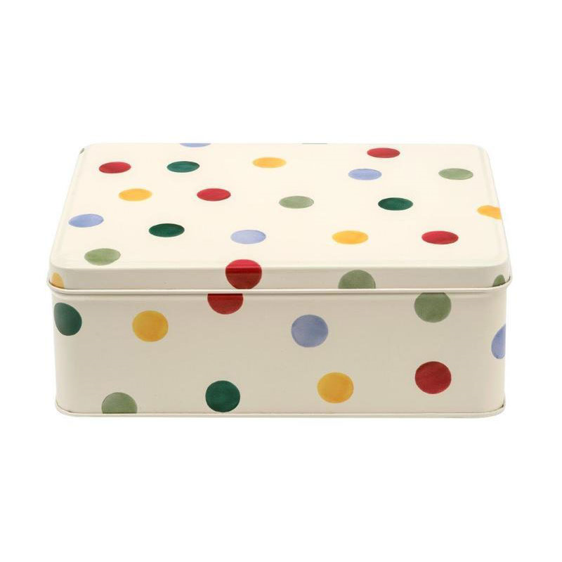 Polka Dot Deep Rectangular tin, 19cm x 15cm x 7cm-0