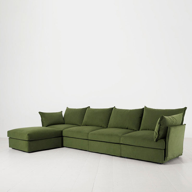 Model 06 Velvet 4 Seater Sofa With Chaise, Vine-1