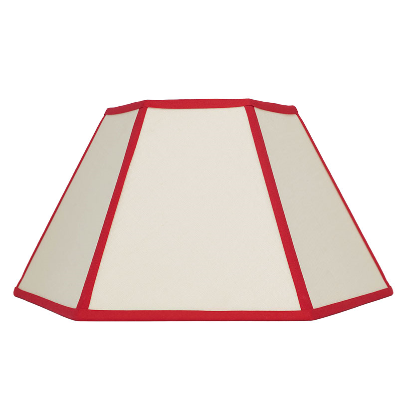 Hexagon Linen Lampshade, 14", Cream/ Red Trim-2