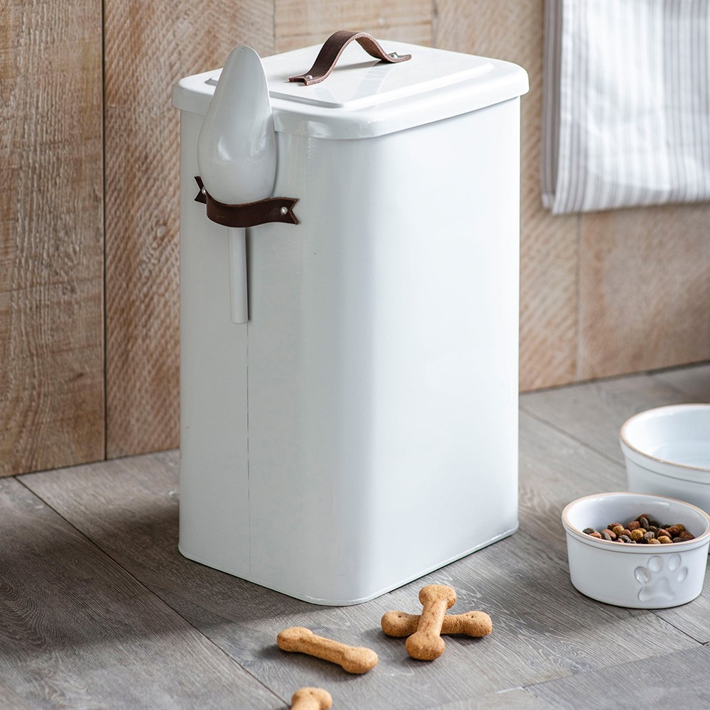 Pet bin and scoop, 24 x 32 x 45cm, Chalk With Leather Handle-0