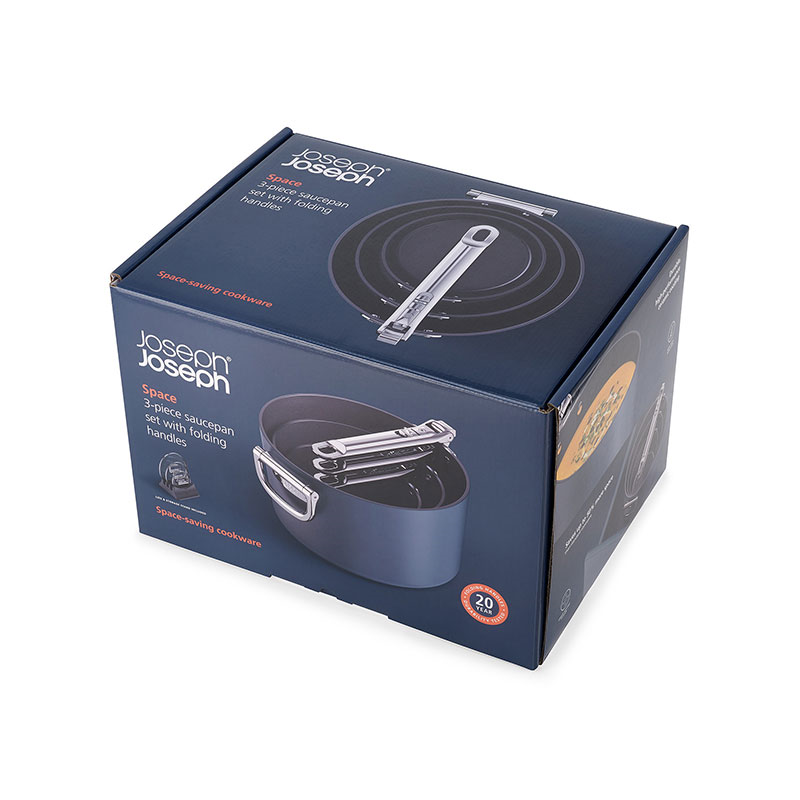 Space Folding Ceramic Non-Stick 3 Piece Saucepan Set, Midnight Blue-13