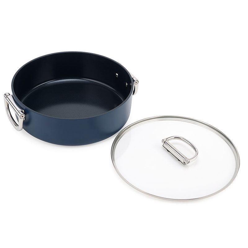 Space Folding Ceramic Non-Stick Casserole Pan & Lid, 28cm, Midnight Blue-3