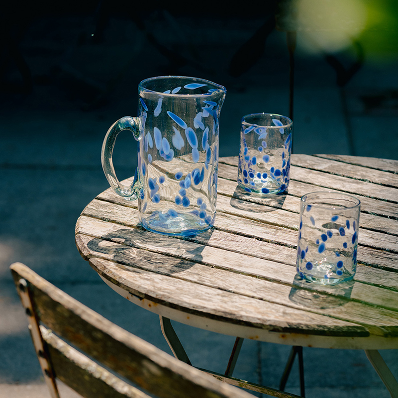 Azul Hand Made Glass Jug/Pitcher, 1L, Blue-3