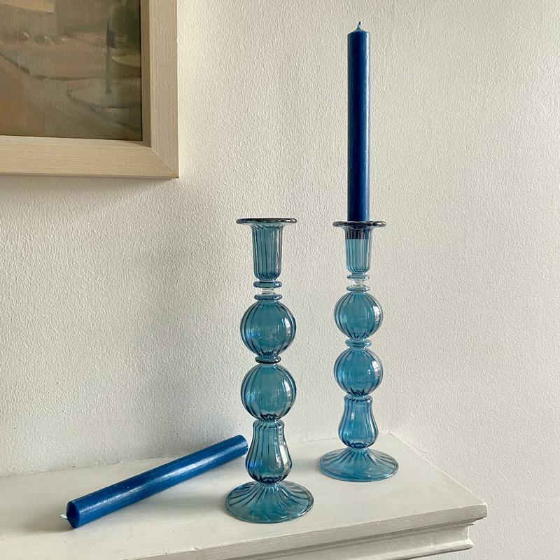 Ombo Candlestick, H24cm, Blue-0