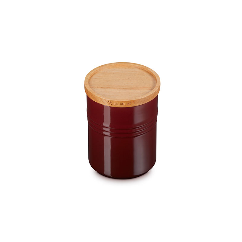 Stoneware Storage Jar with Wooden Lid, Medium, Garnet-1