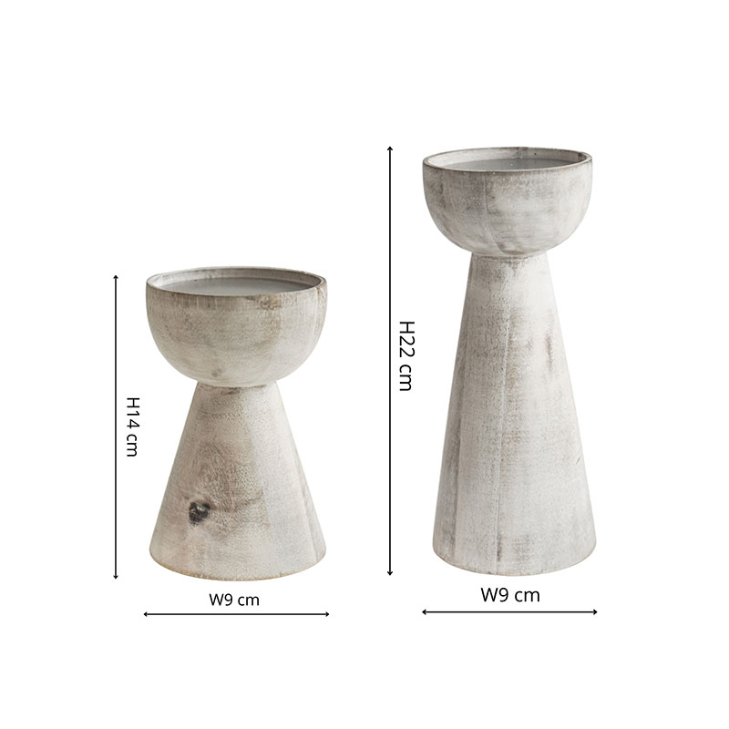 Padstow Set of 2 Candle Holders, White Wash-4