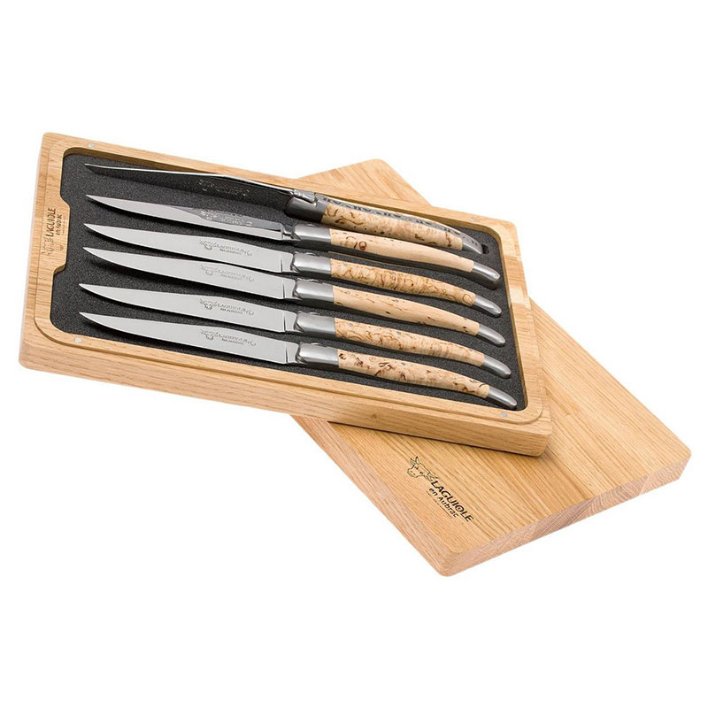 Steak Knives, Birchwood Handles, Set of 6-0