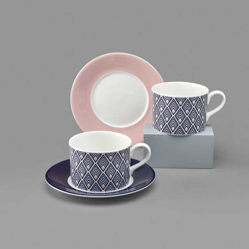 Gatsby Cup and Saucer, 250ml, Blue & Blush Pink-2