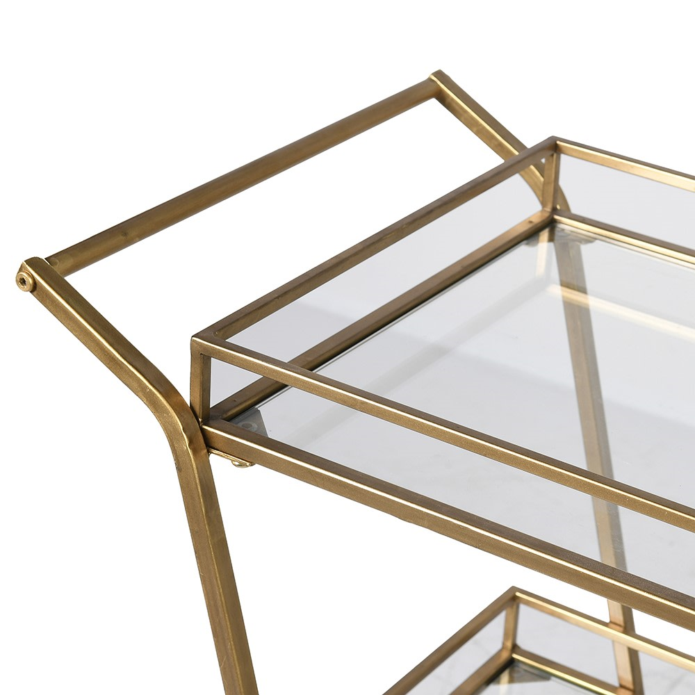 3 Tiered Drinks Trolley, 91 x 90 x 39cm, Gold-2