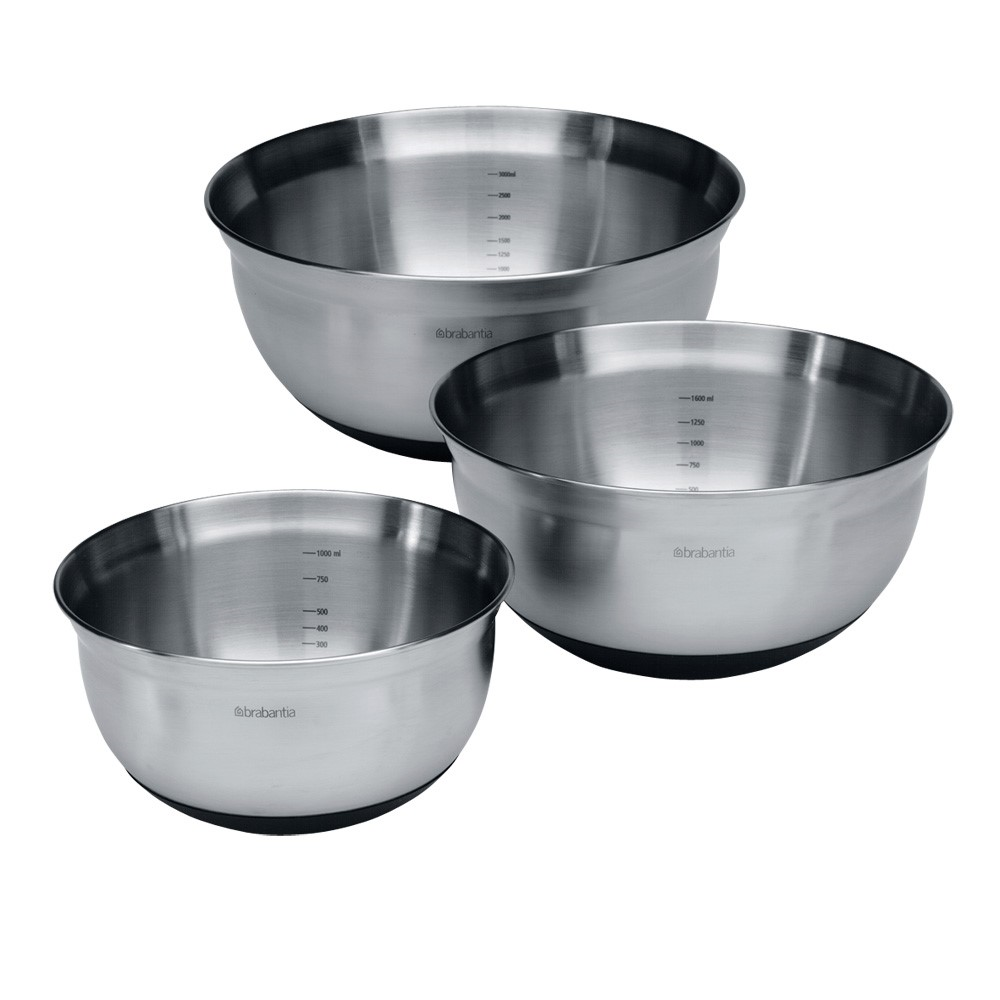 Set of 3 mixing bowls, 1, 1.6 and 3 litre, Matt Steel-1