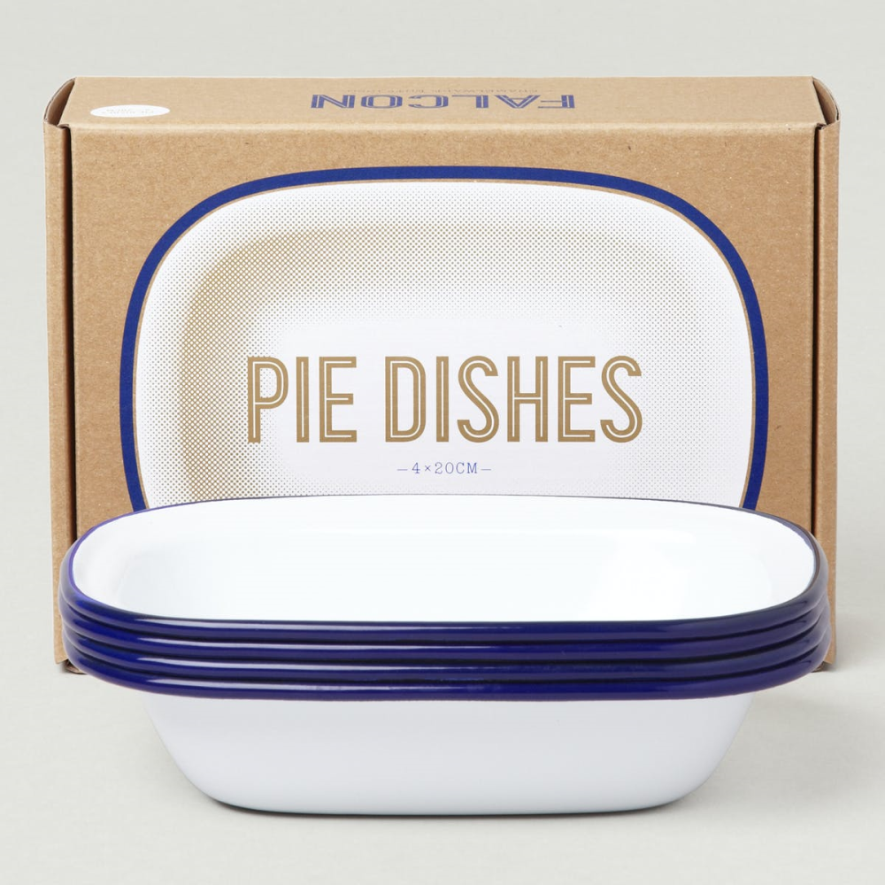 Set of 4 enamel pie dishes, D20cm, White With Blue Rim-0