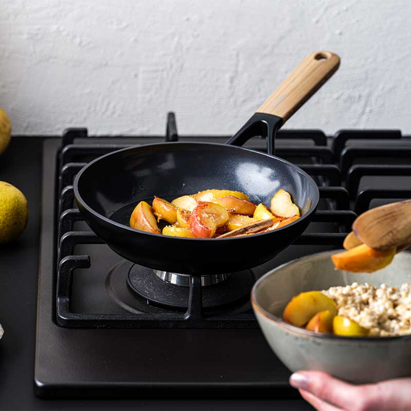 Eco-Smartshape Non Stick Wok with Light Wood Patterned Handle, 20cm, Black-2