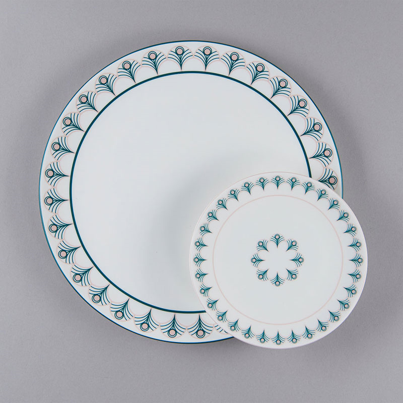 Peacock Side Plate, D16cm, Teal & Blush Pink-6