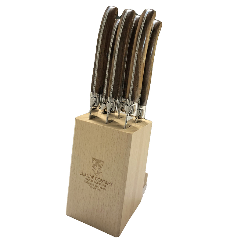 Laguiole Set of 6 Steak Knives in Wooden Block, Rosewood-0