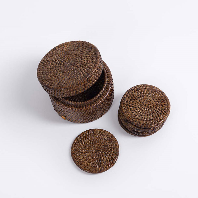 Latha Set of 6 Coasters, D8cm, Brown-2