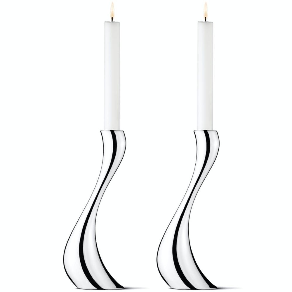 Cobra Pair of candleholders, 24cm, stainless steel-0