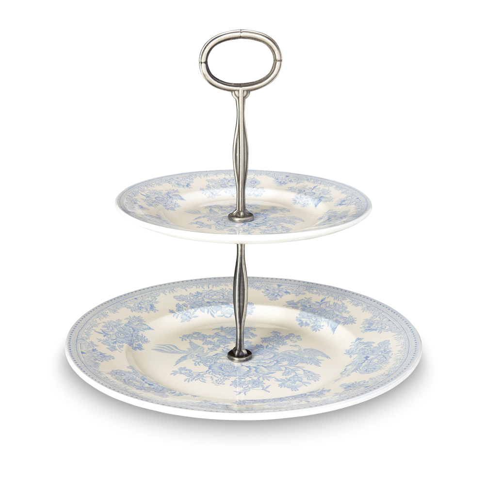 Asiatic Pheasants 2 Tier Cake Stand, H24 x W26.5 x D26.5cm, Blue-0