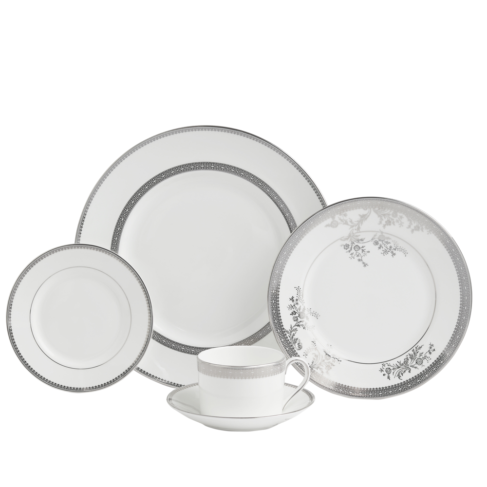 Lace 10 Piece Dinnerware Set, Platinum-0