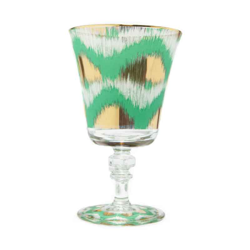 Ikat Wine Glass, 15H x 9cm, Green/Gold-0