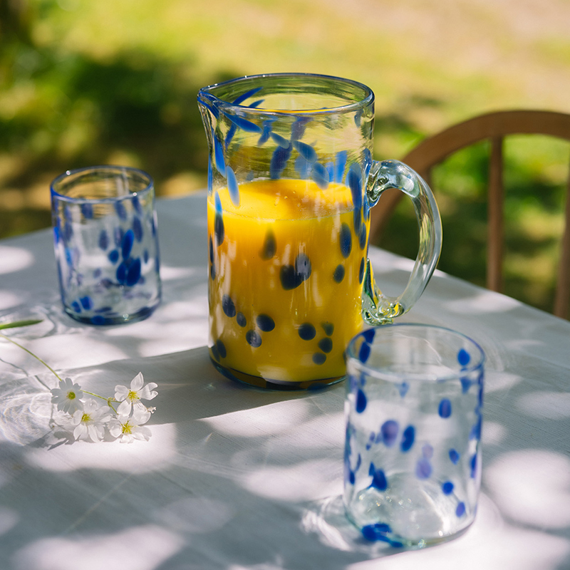 Azul Hand Made Glass Jug/Pitcher, 1L, Blue-2