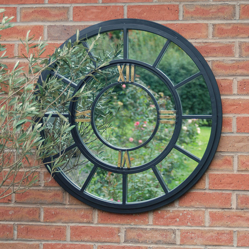 Outdoor Clock Mirror, 80cm, Black-1