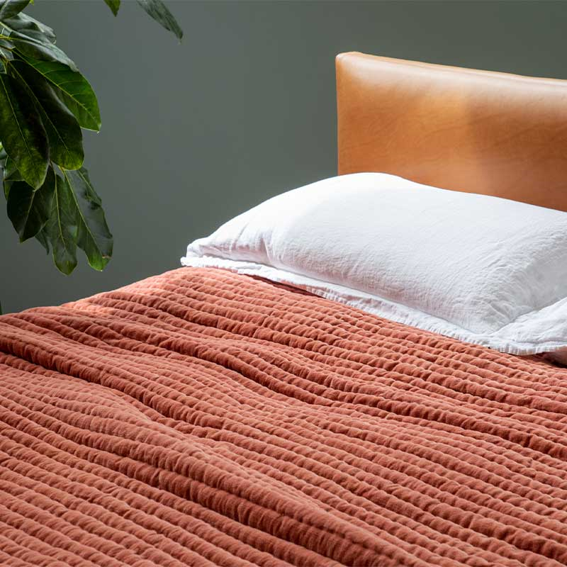 Kantha Velvet Double / King Bedspread, Soft Terracotta-0