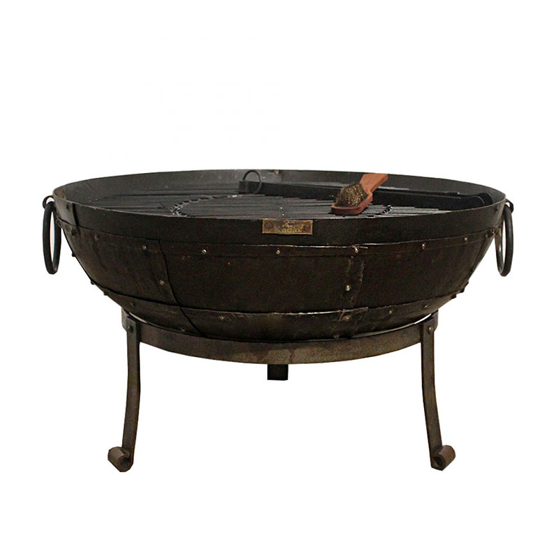 Recycled Kadai Firebowl with Low Stand, 60cm, Brown-3