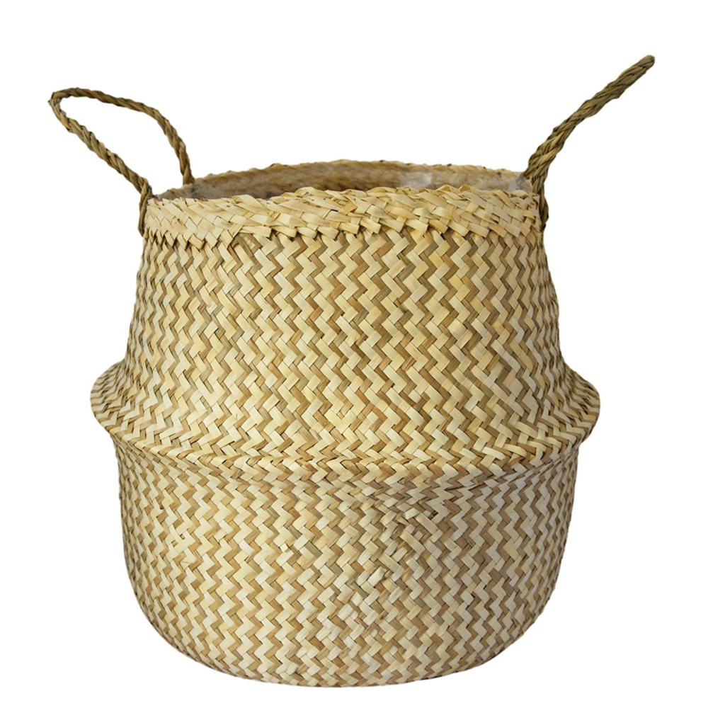 Seagrass Chevron Lined basket small, H25 x D30cm, White-0