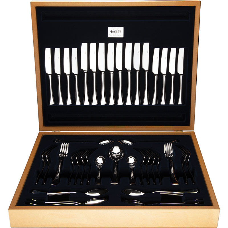 Siena 60 Piece Cutlery Set With Beechwood Canteen, Mirror Finish-0