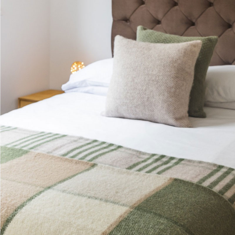 Block Check Pure Wool Throw, 150 x 183cm, Olive-1