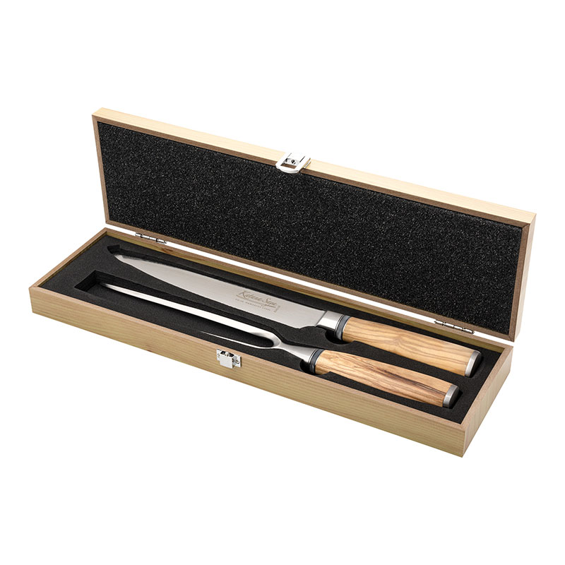 Katana Saya Olive Wood 2 Pce Carving Knife & Fork Set-1