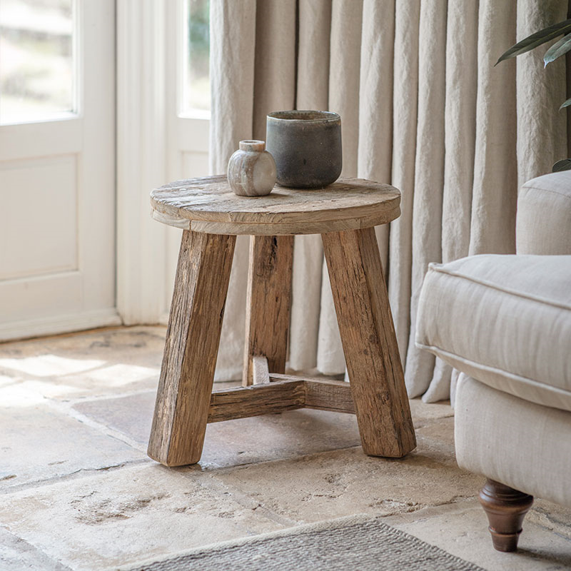 Ibo Reclaimed Wood Round Side Table, Natural-0