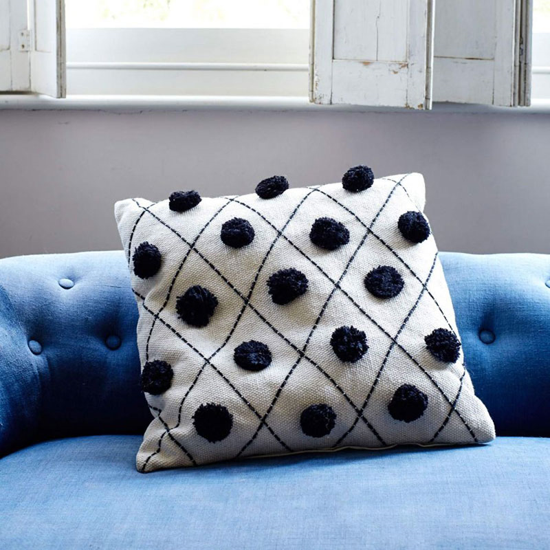 Pom Pom Cushion, 50 x 50cm, White & Black-0