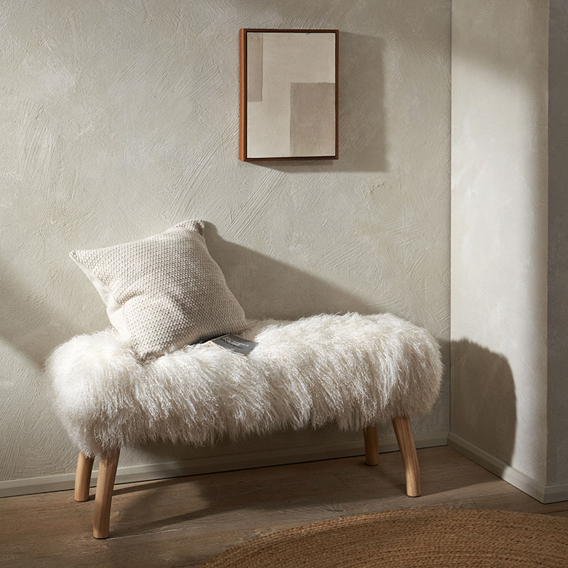 Tibetan Sheepskin Bench, Ivory-0