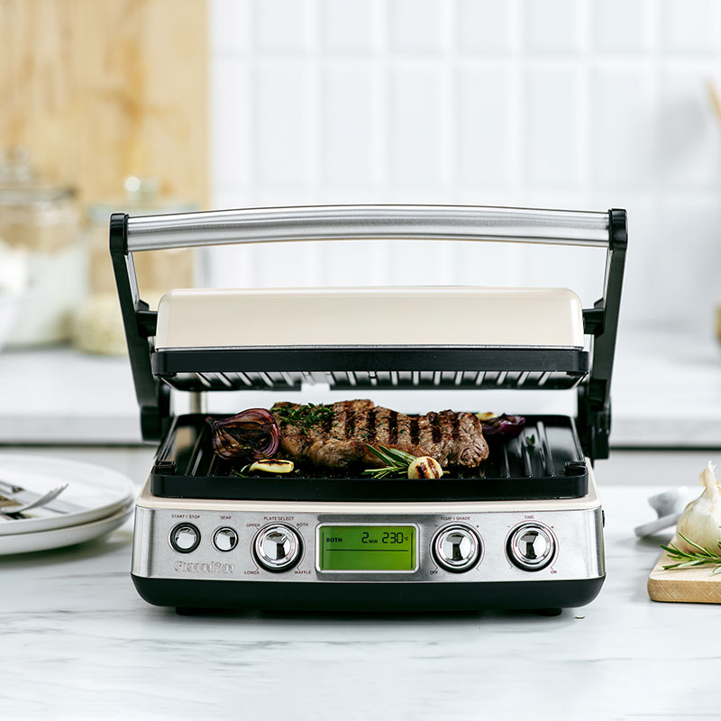 Non-Stick 3-in-1 Contact Grill & Indoor BBQ, Cream-0