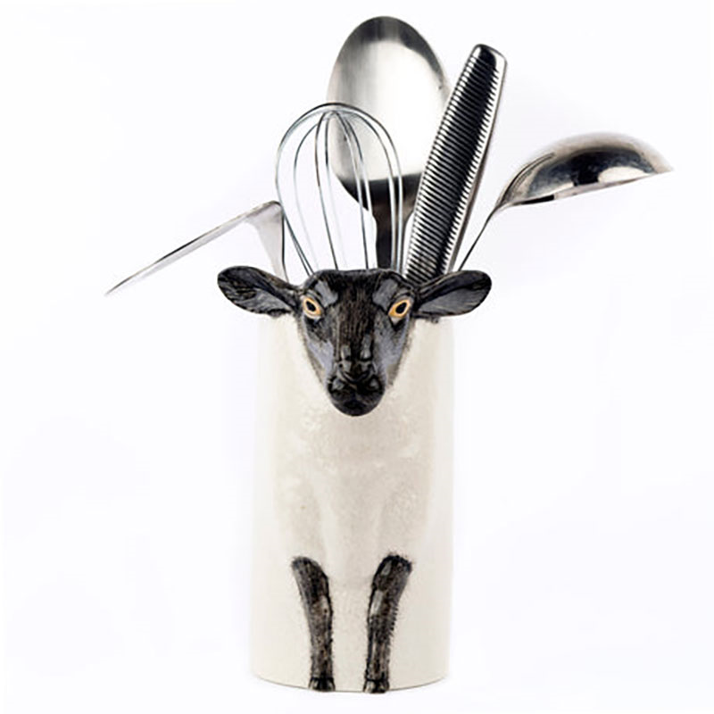 Black Faced Suffolk Sheep Utensil Pot, H20cm, Black/White-0