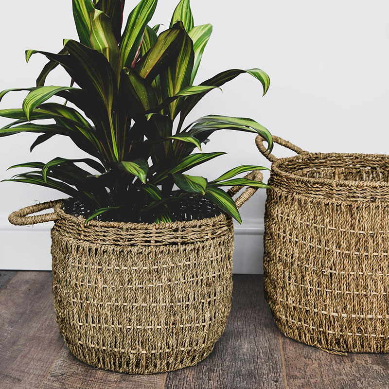 Seagrass Set of 2 lined baskets, H30 x D35cm, Natural-0