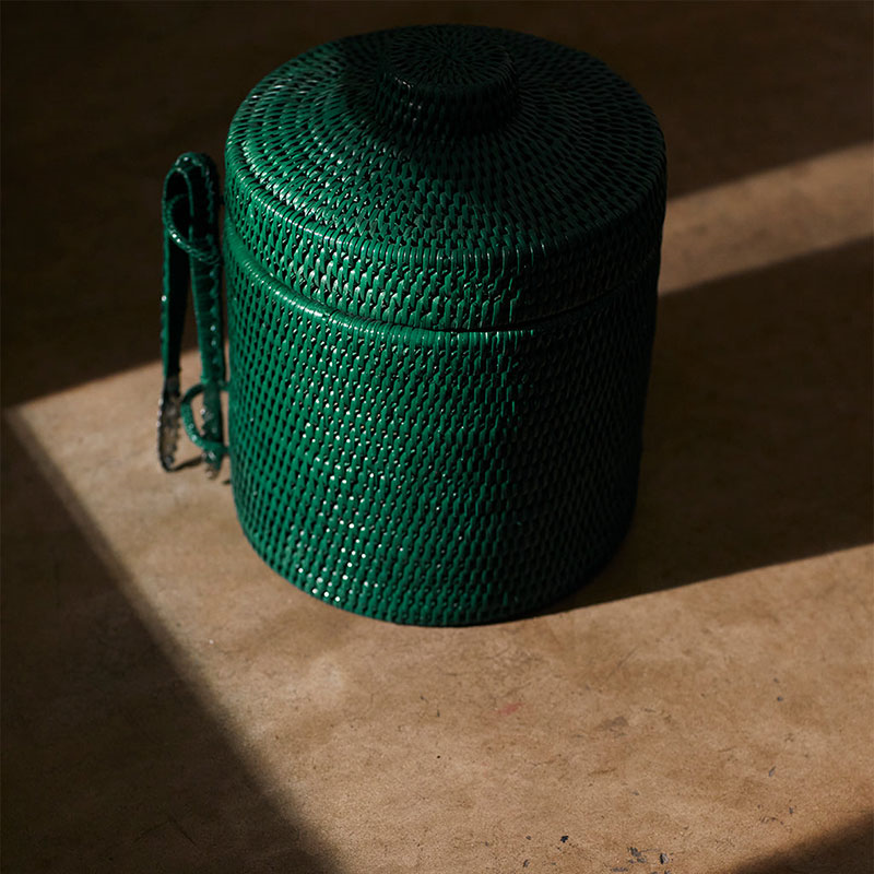 Strand Rattan Ice Bucket, H25cm, Dark Green-1