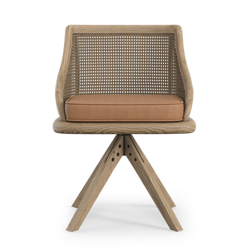 Carlos Cane Swivle Chair, Natural-2