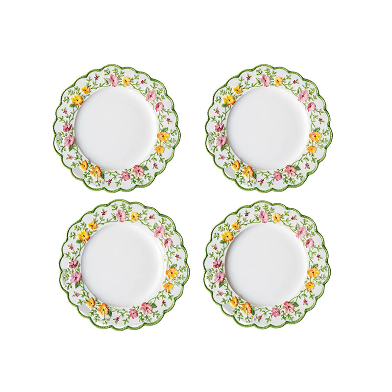 Bryony Rose Set of 4 Dinner Plates, D28cm, Green-1