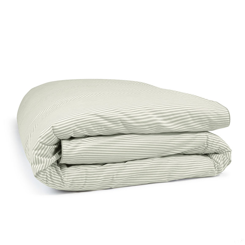 Striped Percale  Duvet Cover, Superking, Sage Green Stripe-1