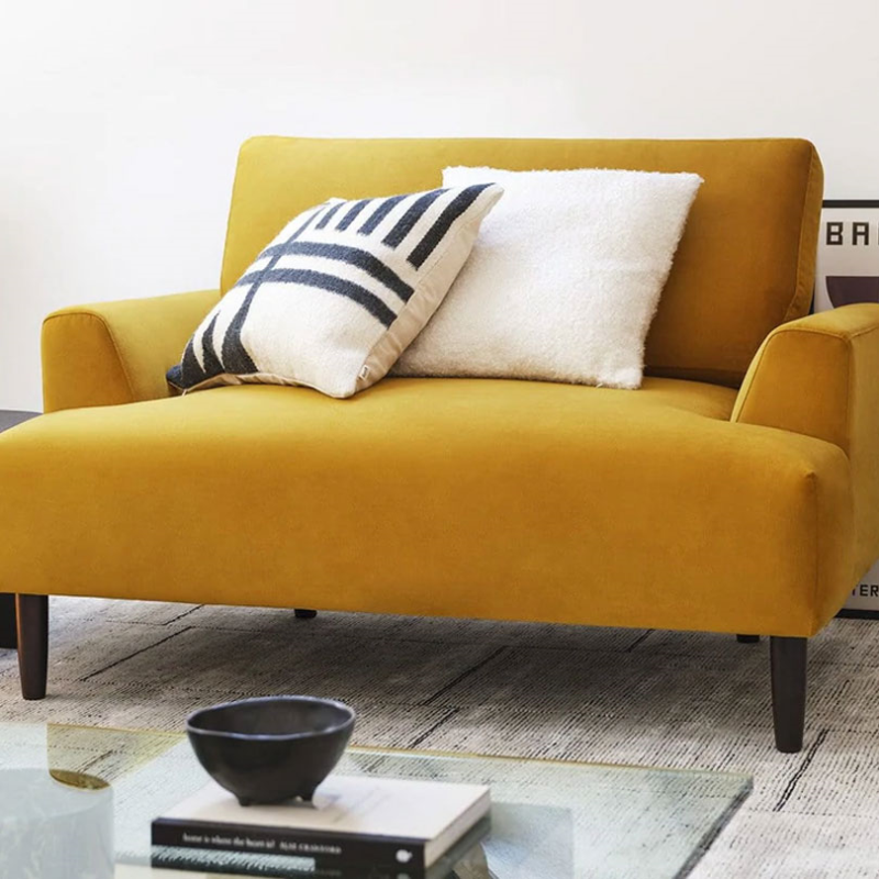 Model 05 Velvet Love Seat, Mustard-1