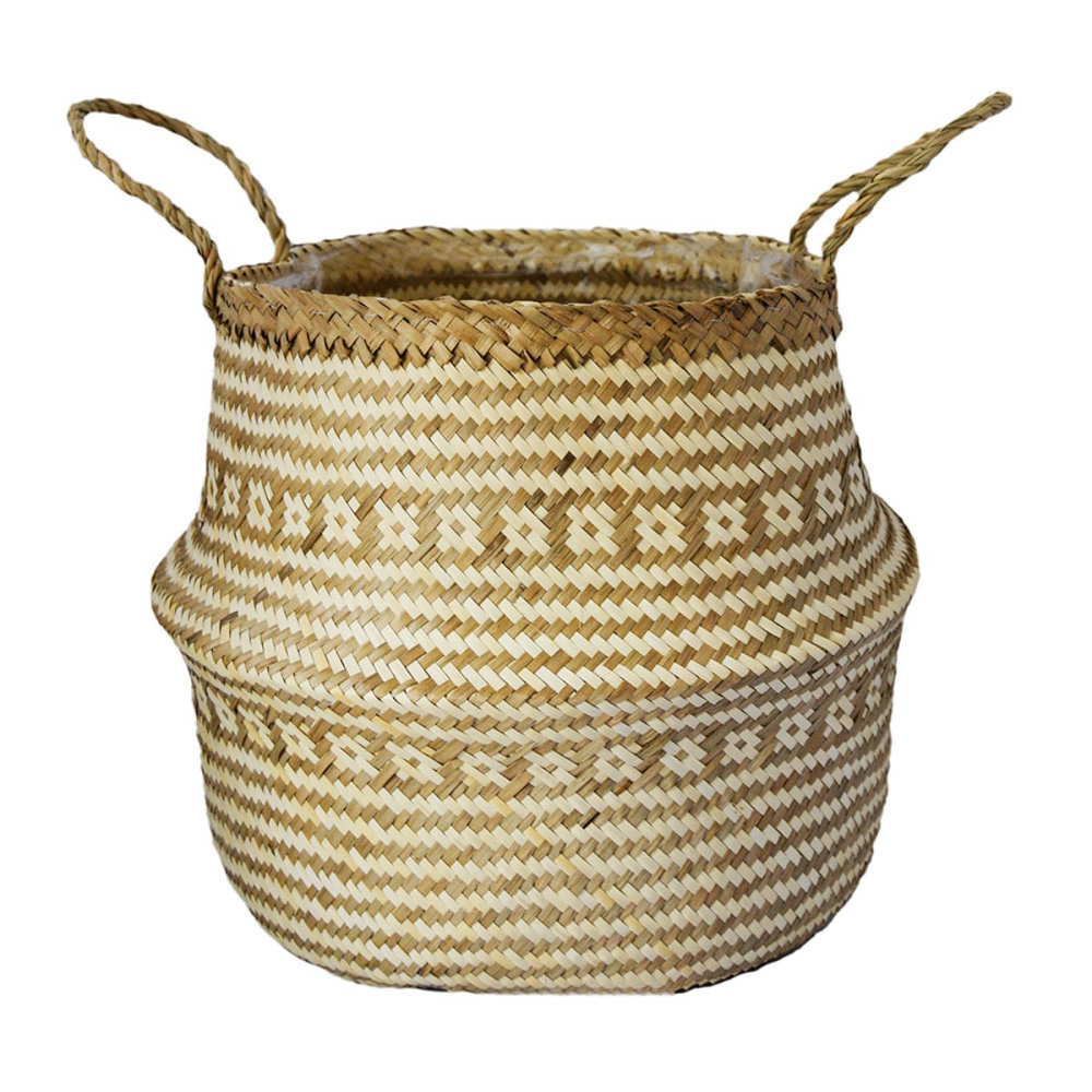 Seagrass Tribal Lined basket small, H25 x D30cm, White-0