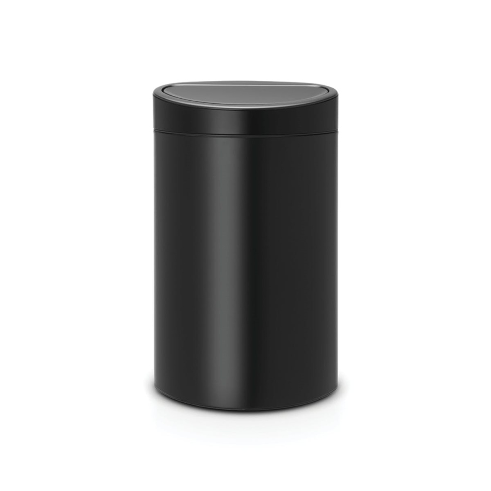 Plastic bucket touch bin, 40 litre, Matt Black-1