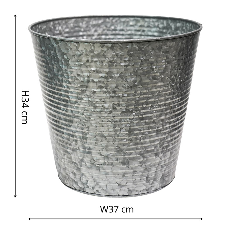 Galvanised Ribbed Planter, D37cm, Silver-4